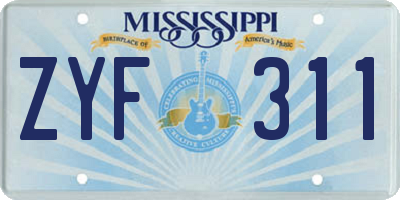 MS license plate ZYF311