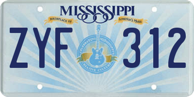 MS license plate ZYF312