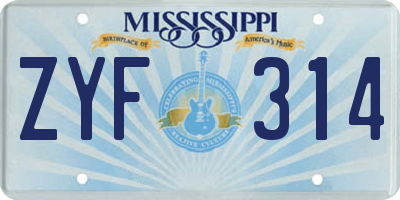MS license plate ZYF314