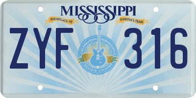 MS license plate ZYF316