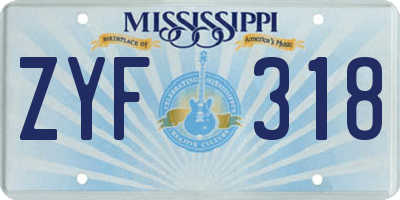 MS license plate ZYF318