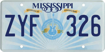 MS license plate ZYF326