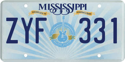 MS license plate ZYF331