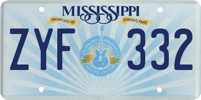 MS license plate ZYF332