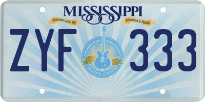 MS license plate ZYF333