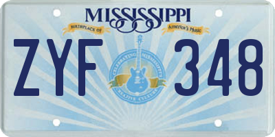 MS license plate ZYF348