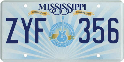 MS license plate ZYF356