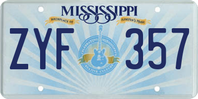 MS license plate ZYF357