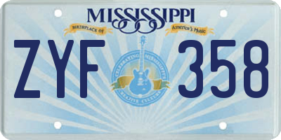 MS license plate ZYF358