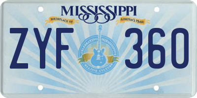 MS license plate ZYF360