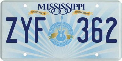 MS license plate ZYF362