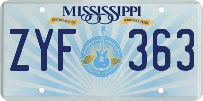 MS license plate ZYF363