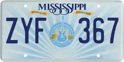 MS license plate ZYF367