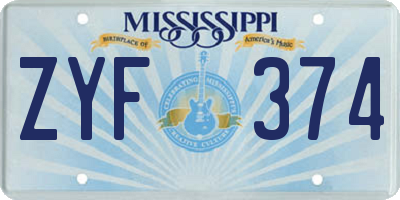 MS license plate ZYF374