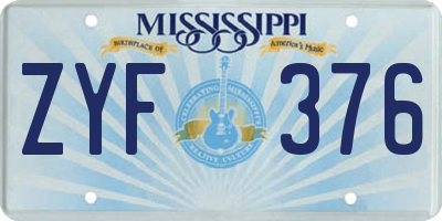 MS license plate ZYF376