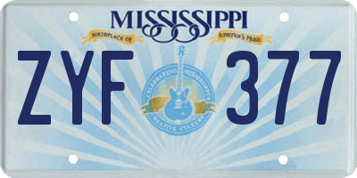 MS license plate ZYF377