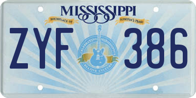 MS license plate ZYF386