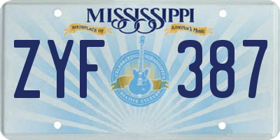 MS license plate ZYF387