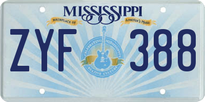 MS license plate ZYF388