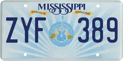 MS license plate ZYF389