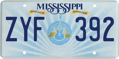 MS license plate ZYF392
