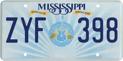 MS license plate ZYF398