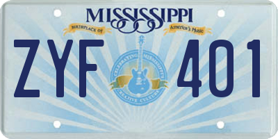 MS license plate ZYF401