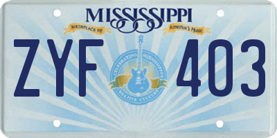 MS license plate ZYF403