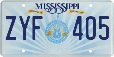MS license plate ZYF405