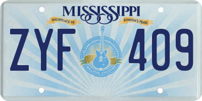 MS license plate ZYF409
