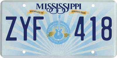 MS license plate ZYF418