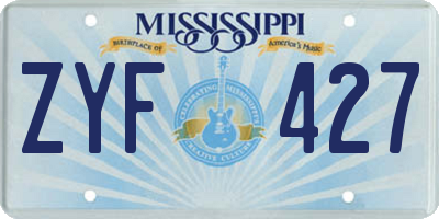 MS license plate ZYF427