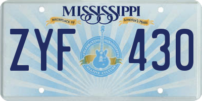 MS license plate ZYF430