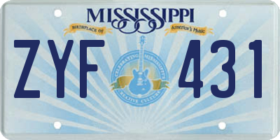 MS license plate ZYF431