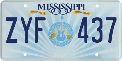MS license plate ZYF437