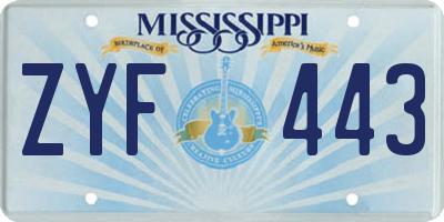 MS license plate ZYF443