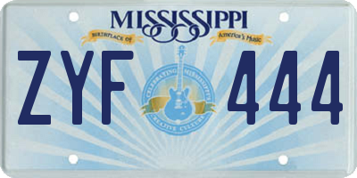 MS license plate ZYF444