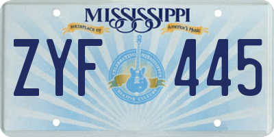 MS license plate ZYF445