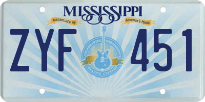 MS license plate ZYF451