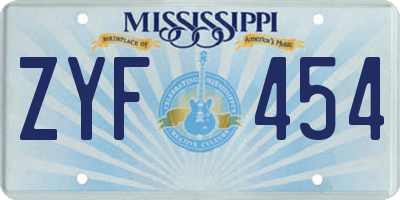 MS license plate ZYF454