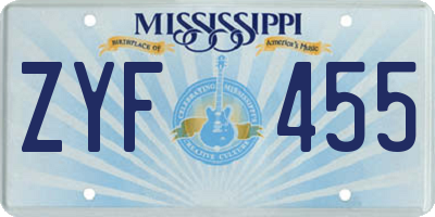 MS license plate ZYF455