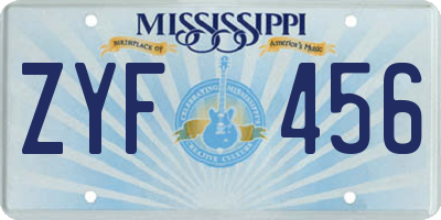 MS license plate ZYF456