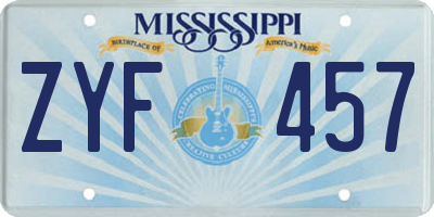 MS license plate ZYF457