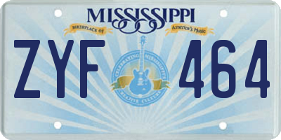 MS license plate ZYF464