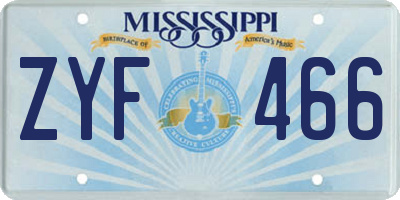 MS license plate ZYF466