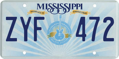 MS license plate ZYF472