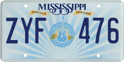 MS license plate ZYF476