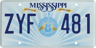 MS license plate ZYF481