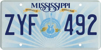 MS license plate ZYF492
