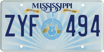 MS license plate ZYF494